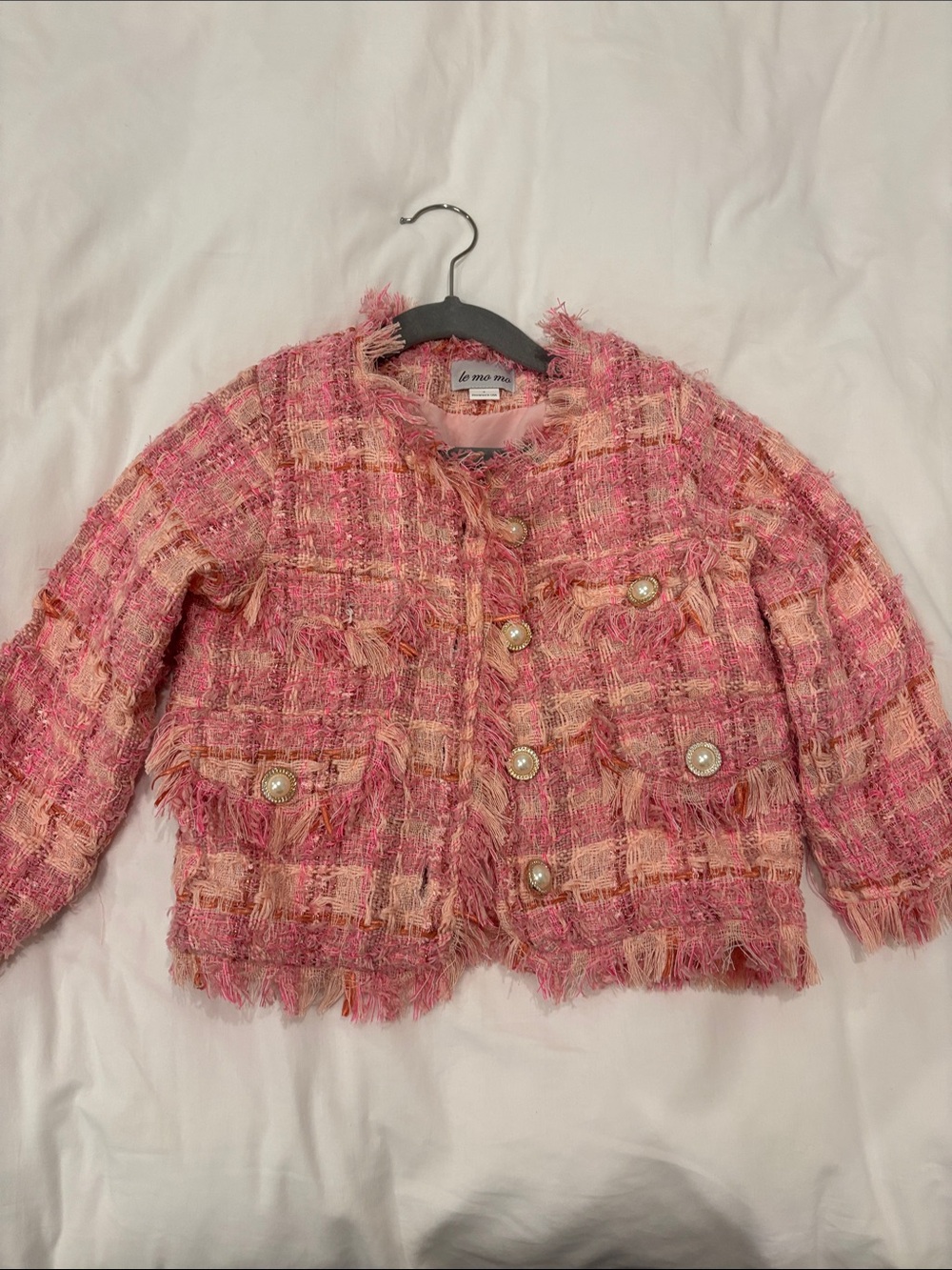 Girls' Pink Tweed Blazer with Pearl Buttons
